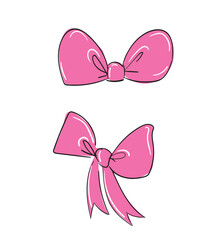 Hand drawn sketch Bow, pink Bow Isolated On White Background