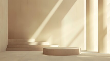 Fototapeta premium abstract, background, empty, modern, minimal, platform, product, geometric, pedestal, studio, scene, showcase, circle, display, stage, cylinder, space, design, floor, render, room, object, presentatio