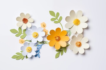 Flowers paper cut design. Beautiful spring paper cut flowers on soft color background. Valentine's Day, Birthday, Happy Woman Day, Mother's Day. Holiday poster and banner with flower papercut