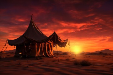 Captivating Tent desert sunset. Wild nature. Generate Ai
