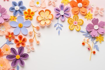 Flowers paper cut design. Beautiful spring paper cut flowers on soft color background. Valentine's Day, Birthday, Happy Woman Day, Mother's Day. Holiday poster and banner with flower papercut
