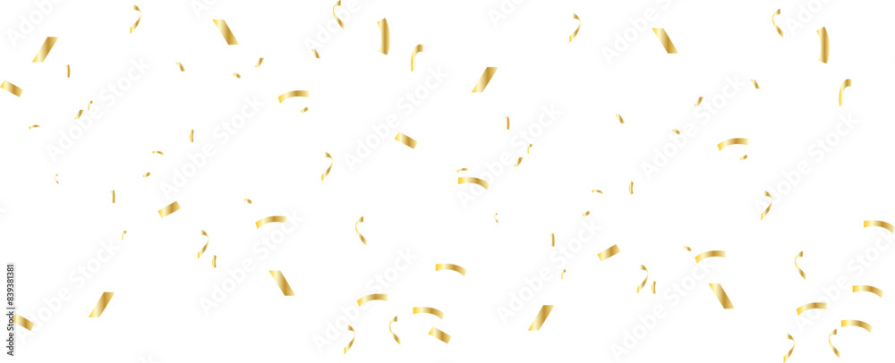 Wall mural falling shiny gold confetti. glitter confetti frame on long background. anniversary celebration bann