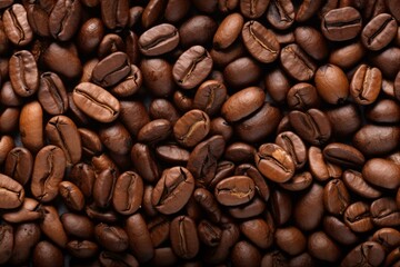 Fototapeta premium Glossy Texture coffee beans banner grain. Arabica breakfast. Generate Ai