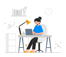 Woman Working Using Laptop Illustrations