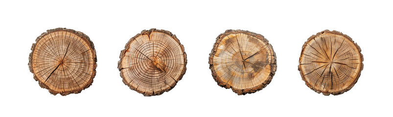 An overhead view of tree stump growth rings, highlighting natural textures and the passage of time, suitable for eco-friendly, vintage, and rustic themed designs and decorations isolated