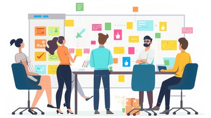 Imagine a project manager leading a diverse team in a SCRUM meeting. They review progress, address challenges, and set goals for the next sprint, ensuring efficient project flow.