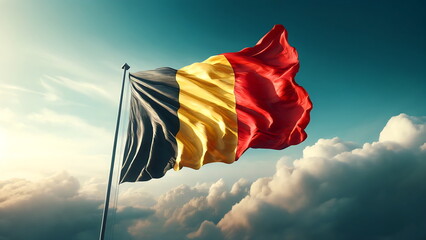 Belgian Flag Waving Proudly Against a Majestic Sky