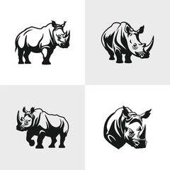 Fototapeta premium Set of Abstract Rhino silhouette logo icons, with a white background for your company, the rhino logo design ideas