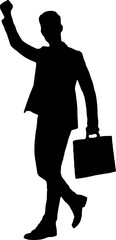 Standing Business man with briefcase silhouette black filled vector, businessman in suit, Vector of Business People png, person isolated on transparent background, silhouette of a person PNG