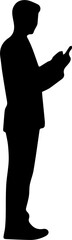 Standing Business man with briefcase silhouette black filled vector, businessman in suit, Vector of Business People png, person isolated on transparent background, silhouette of a person PNG