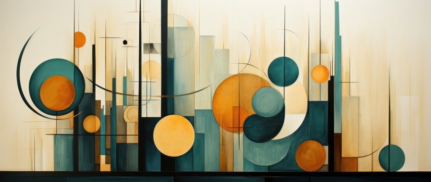 Constructivist art, featuring bold geometric shapes, lines, and a dynamic composition