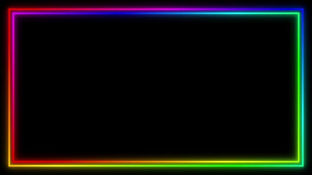 Simple frame with black background. Loopable animation with 2 variations. Glowing neon rainbow colors animation.