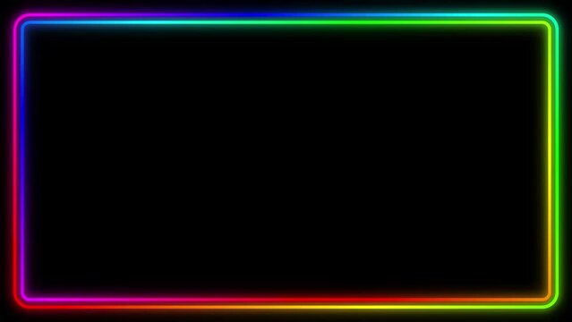 Simple rounded corners frame with black background. Loopable animation with 2 variations. Glowing neon rainbow colors.