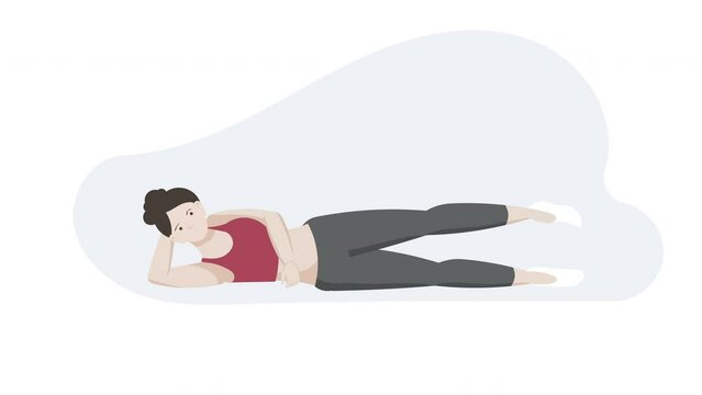 Female cartoon character doing exercise. Fitness and workout, healthy lifestyle concepts. 4k, Looped 2D animation.