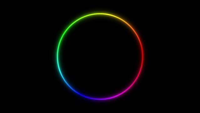 Simple looping circle, 2 stroke width variations, glowing neon rainbow colors.