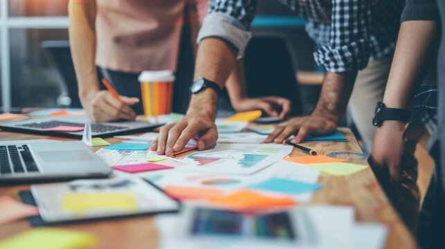 An image featuring a digital marketing team working, showcasing dynamic and creative design in a setting of a marketing agency, emphasizing strategy and creativity. 