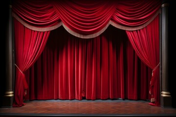 Vintage Theater red velvet curtain. Culture art. Generate Ai
