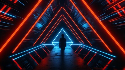 Silhouette in Neon-Lit Futuristic Tunnel
