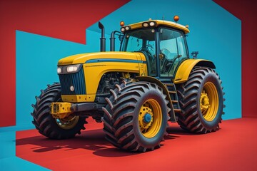 Modern tractor on a colored background. ai generative