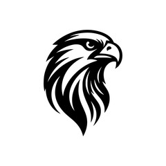 Black and white illustration of an eagle head. Esport logo of a falcon. Tattoo design for a hawk.