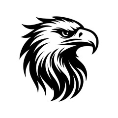 Black and white illustration of an eagle head. Esport logo of a falcon. Tattoo design for a hawk.