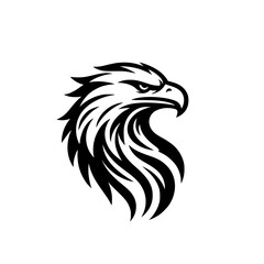 Black and white illustration of an eagle head. Esport logo of a falcon. Tattoo design for a hawk.