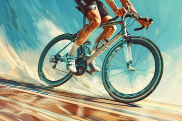 Fototapeta premium Athlete's Legs Pedaling with Power on Olympic Velodrome - Sports Strength and Technique