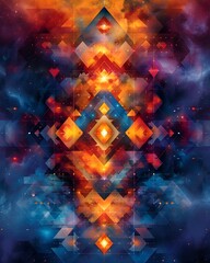 Obraz premium Interlocking Geometric Shapes in Vibrant Digital Kaleidoscopic