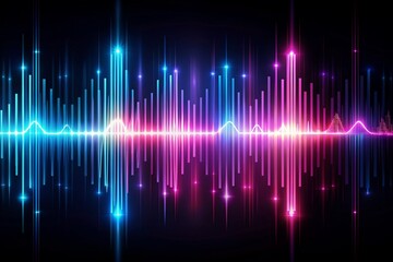 a purple and blue abstract image of a sound wave and light lines on black background