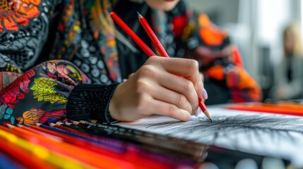 Obraz premium Crafting Style - Fashion Designer Sketching Clothing Designs. An image portraying the creative world of fashion design, featuring a designer engrossed in sketching out innovative clothing designs.