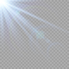 The background is a beam of light or sunbeam vector. It features an abstract golden light that sparkles and flashes like a spotlight, with golden sunlight glitter on a transparent background.