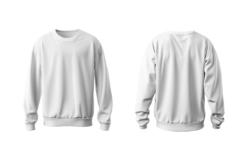 White sweatshirt crewneck front and back on a transparent background, Mock up