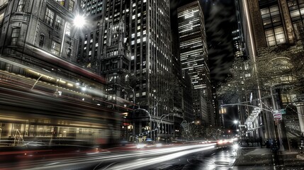 Obraz premium Urban Roads: Images of roads in urban settings, featuring skyscrapers, city lights, and bustling traffic. 