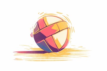 Vibrant 64-Bit Volleyball Illustration in Flat Vector Style on White Background