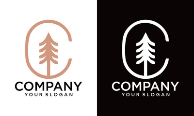 Pine Tree Simple Line Logo Template. Universal creative premium symbol. Vector illustration. Creative Minimal design template. Symbol for Corporate