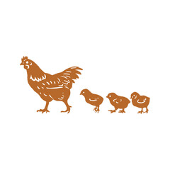 Hen and Chicks vector silhouette illustration.