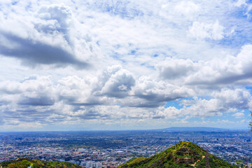 Dirt Path on Runyon Canyon Park Hill Leading to City and Cloudy Sky