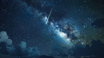 Fototapeta premium shooting star, space backdrop, night sky background with clouds