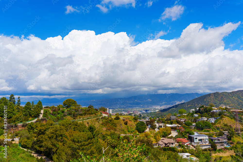 Wall mural Panorama of Los Angeles with Private Homes on Runyon Canyon Hills