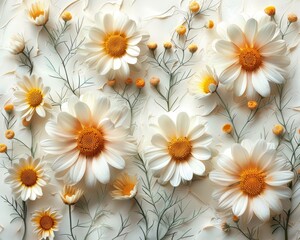 Fototapeta premium Beautiful close-up of blooming daisies with white petals and yellow centers, captured against a soft background.