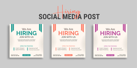 We are hiring job vacancy social media post or square web banner template vector design	