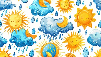 Fototapeta premium Colorful Weather Doodle Icons in Yellow and Blue