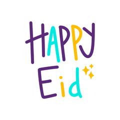 Colorful Happy Eid text with a simple and modern concept.Islamic holiday celebrations