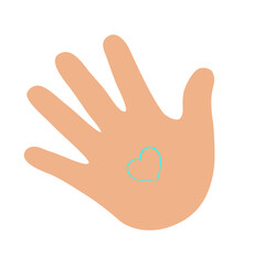 Human hand with green heart vector isolated on white background. Baby hand.