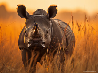 A Rhino Silhouetted Against The Rising Sun, With The First Light Of Dawn (2)
