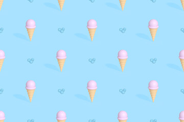 Seamless pattern on the theme of ice cream. Ice cream with blueberries.