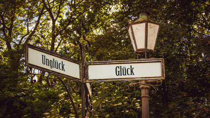 Signposts the direct way to happiness versus misfortune