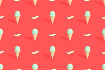 Seamless pattern on the theme of ice cream. Avocado ice cream.