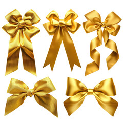 A collection of six realistic, golden bows, perfect for adding festive flair to any design in isolated on transparent background