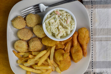 scallops with battered  shrimp served with  fries